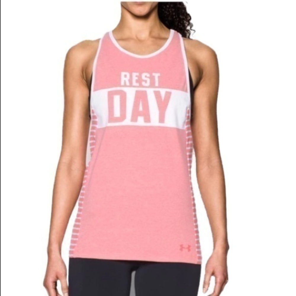 Under Armour tank top Rest Day pink and white XL